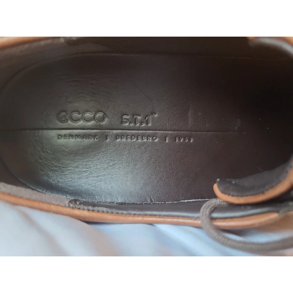 Ecco S.T.1 Men Oxfords Shoes Brown Leather Brogue Pattern For Ventilation
